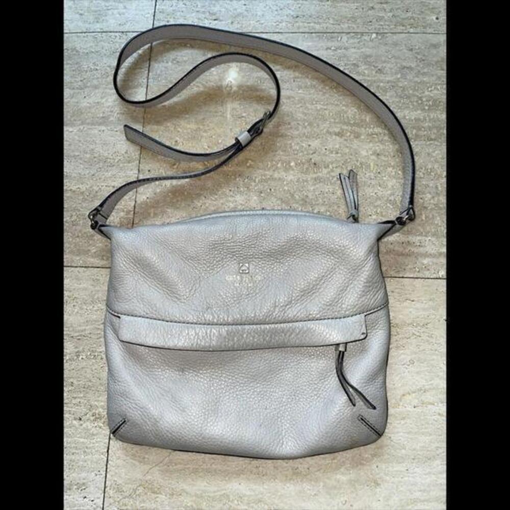 KATE SPADE Pebble Leather Purse Crossbody Shoulder HandBag Beige Tan Ivory